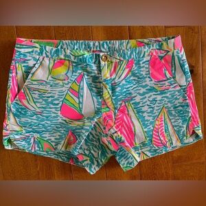 LILLY PULITZER Adie Short You Gotta Regatta Resort Beach Summer Sail Boat 0